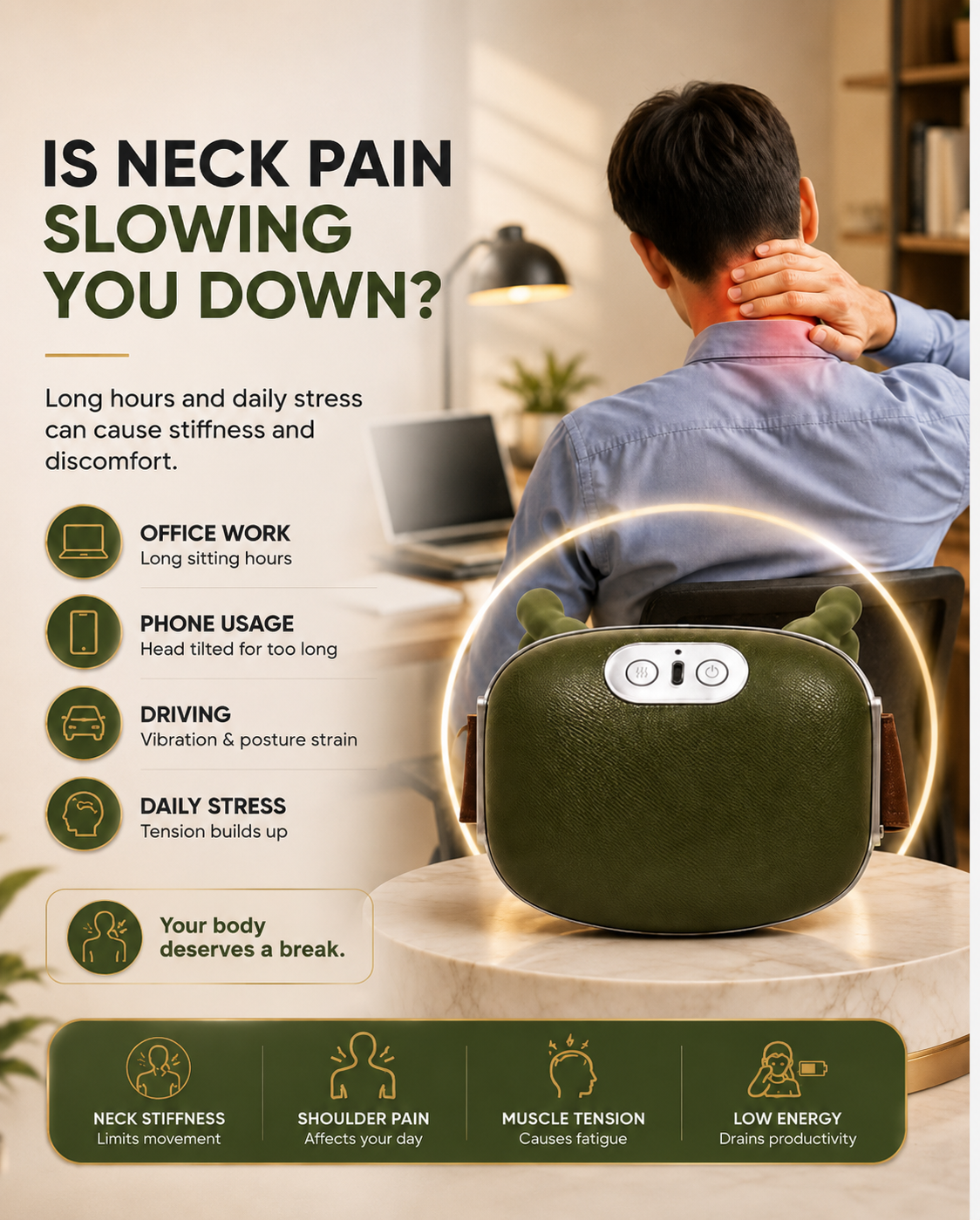 3D Kneading Neck & Shoulder Massager | Rechargeable Body Massager